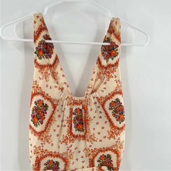 Madewell ivory orange silk floral print twisted open back dress size 4 - Picture 4 of 8